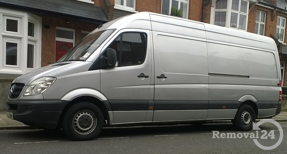 Parked grey moving van